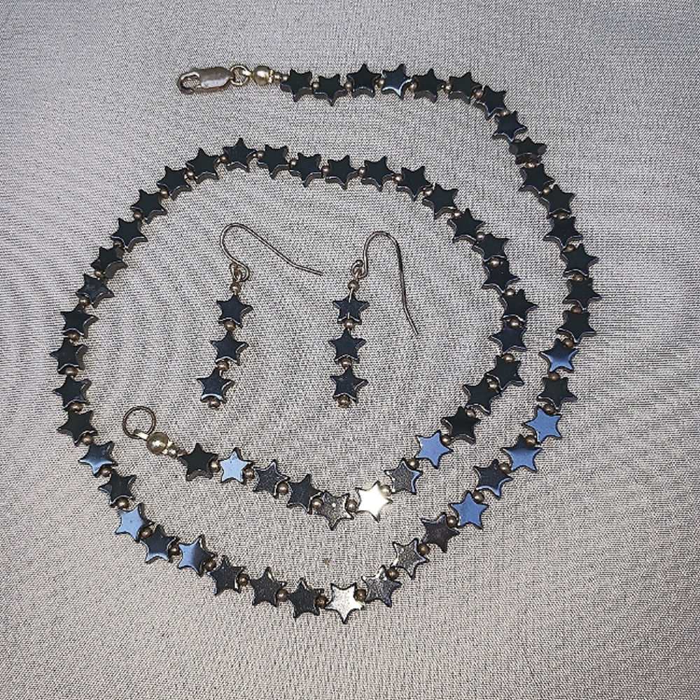 Hematite stars, necklace and earring set